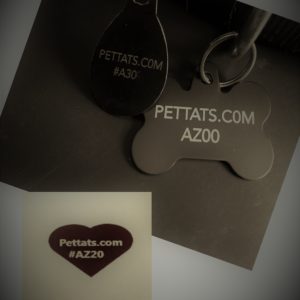 Pet Tat’s- PETTATS Metal Tag ID with Temporary Tattoo set (black bone shape)